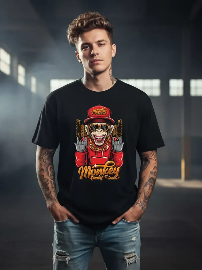 US Vesta Men’s 100% Cotton T Shirt for Men – Stylish Printed “Monkey Family” Graphic Tee | Round Neck, Regular Fit Casual T Shirt (Black, M-XXL)